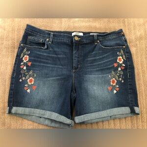 Embroidered Floral Denim Shorts by Vintage America, Size 16